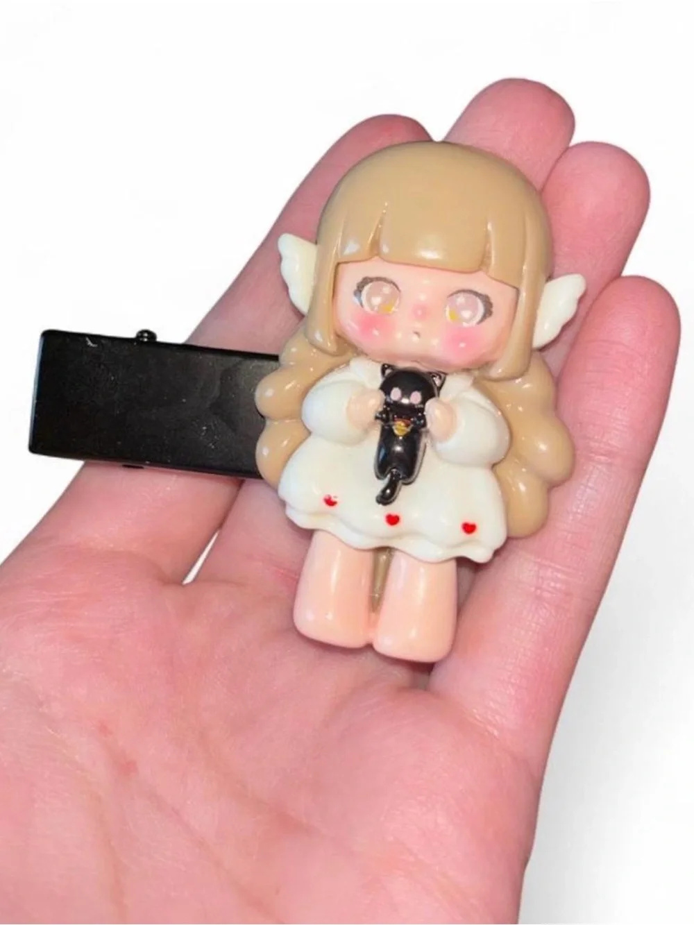 Cute Angel Girl Hair Clip with Black Cat